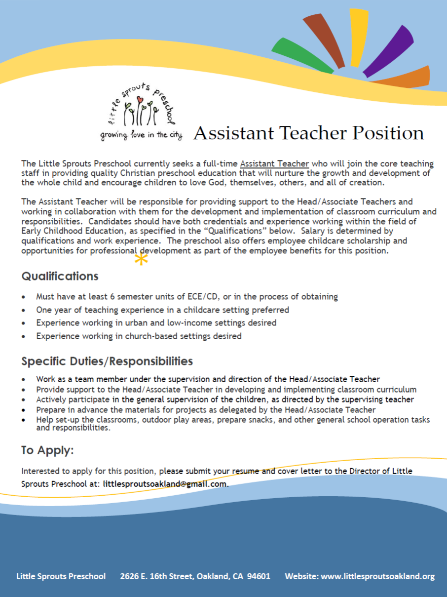 Job Opportunities Little Sprouts Preschool